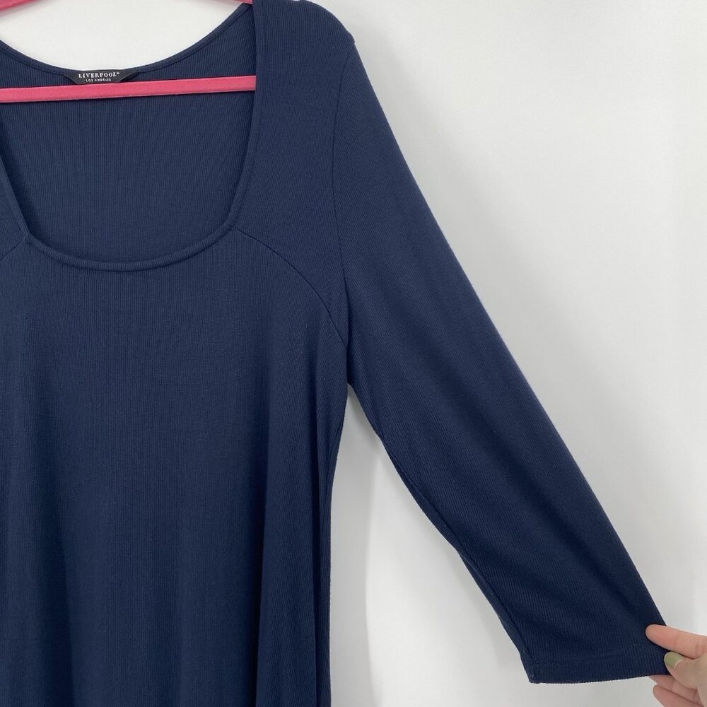 Liverpool Womens XL Square Neck Navy Blue 3/4 Sleeve Ribbed Knit Blouse Office - Picture 7 of 12